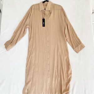 Fashion Nova Beige Long Sleeve Shirt Dress XL